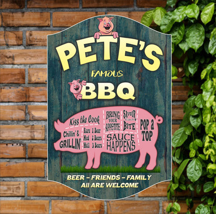 Personalized BBQ Pig Sign with Rustic Design and Customizable Text