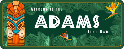 Tropical Personalized Tiki Bar Sign with Tiki Totem and Bird of Paradise Flowers Design