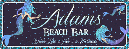 Mermaid Personalized Beach Bar Sign - Coastal Decor