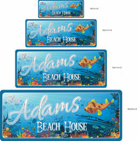 Tropical Decor Personalized Beach House Sign with Underwater Coral Reef Design - 4 sizes