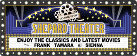 Personalized Home Theater Sign with Movie Marquee Design of Stars and Flashbulbs