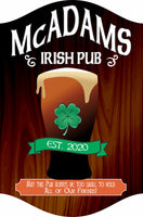 Personalized Irish Pub Sign with Guinness pint and shamrock icon, customizable background options