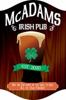 Personalized Irish Pub Sign with Shamrock and Irish Flag or Wood Effect Background