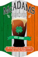 Personalized Irish Pub Sign with Shamrock and Irish Flag or Wood Effect Background