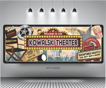 Personalized Hollywood Marquee Home Cinema Sign with Movie Paraphernalia Design