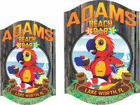 Personalized Beach Bar Sign with Tropical Parrot and Coconuts Design
