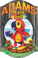 Personalized Beach Bar Sign with Tropical Parrot and Coconuts Design