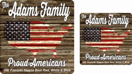 Rustic effect background with red, white & blue American flag and family name