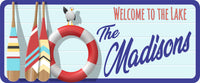 Image of Custom Nautical Welcome to the Lake Sign: Oars, Lifesavers, Seagull