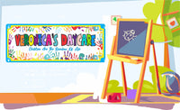 Personalized daycare center sign with rainbow handprints design