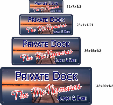 Personalized private dock sign with photographic sunset design