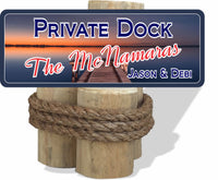 Image of Custom Private Dock Sign with Tranquil Water & Sunset - Personalized Nautical Decor