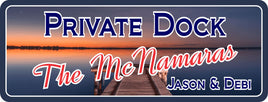 Personalized private dock sign with photographic sunset design