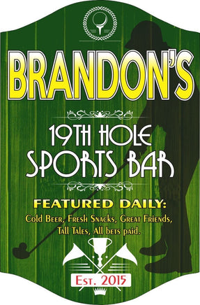 Green Sports Bar Golf Sign with Trophy
