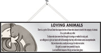 Loving Animals Pet Quote Sign in Grey with Modern Art Style Dog or Cat and Pet Owner