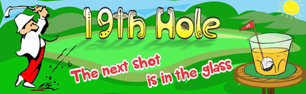 19th Hole Sports Sign with Shot Glass & Male Golfer