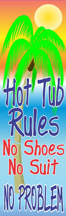 Neon Hot Tub Rules Sign with Palm Tree