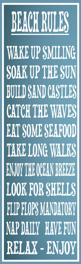 Beach Rules Sign in Light Blue with White Border and Inspirational Quotes