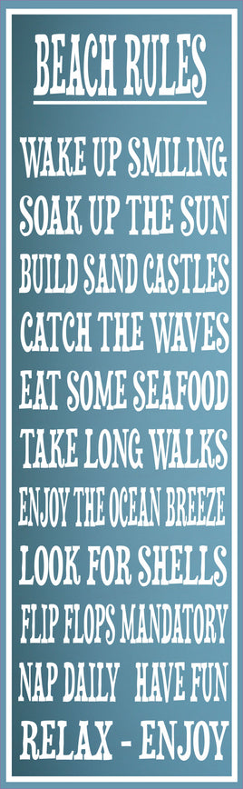 Beach Rules Sign in Light Blue with White Border and Inspirational Quotes