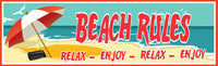 Beach Rules Sign with Umbrella, Radio & Ocean