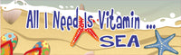 All I Need is Vitamin Sea Beach Sign with Floral Flip Flops, Seashell, Starfish and Overhead View of Surf