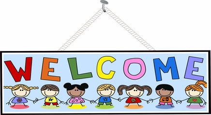 Rainbow Welcome Sign with Stick Figure Kids