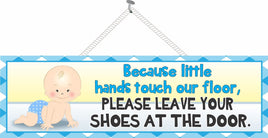 Please Remove Shoes Cute Baby Sign Blue