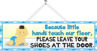 Remove shoes at the door with cartoon Asian baby in pink or blue