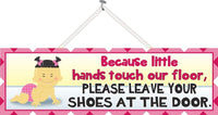 Remove shoes at the door with cartoon Asian baby in pink or blue