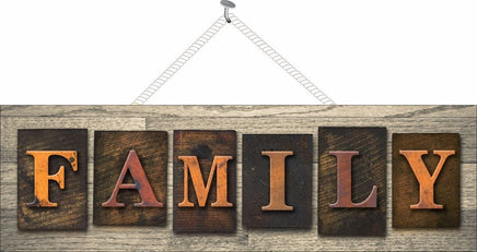 Family Home Welcome Sign with Block Letters and Faux Wood Background