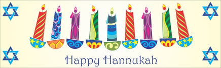 Happy Hannukah Sign with Candles and Corner Stars