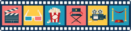 Film Cell Strip Home Movie Theater Sign with Colorful Cinema Icons - perfect for home theater décor