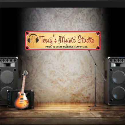 Personalized Music Studio Sign with Vintage Design and Musical Notes