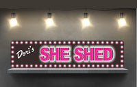 Glam Hot Pink Personalized She Shed Sign with Flashbulb Effect Border