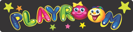 Kids Playroom Sign with Colorful Balloon Letters, Smiley Faces, and Stars