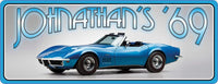 Blue 1969 Corvette Stingray Sports Car Personalized Sign with Custom Name