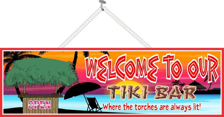 Sunset Tiki Bar Sign with Palm Trees