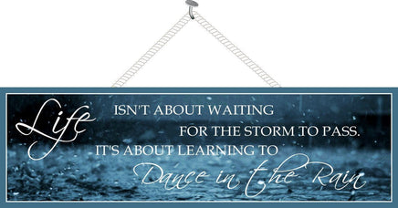Blue Inspirational Sign with Rain Background