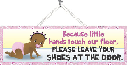 Remove Your Shoes Sign with African American Baby Girl