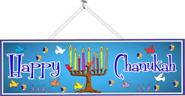 Blue Happy Chanukah Seasonal Décor with Birds & Dreidels