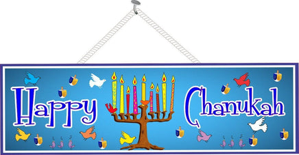 Blue Happy Chanukah Seasonal Décor with Birds & Dreidels