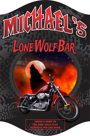 Lone Wolf custom bar sign with motorcycle