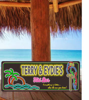 Home Bar Sign With Neon Font And Tropical Theme