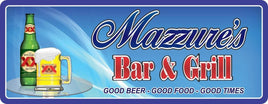Personalized Blue Bar Sign with Beer on Table