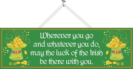Green Irish Blessing Sign with Coins & Leprechaun Hats