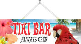 Red Parrot Tiki Bar Sign with Hibiscus