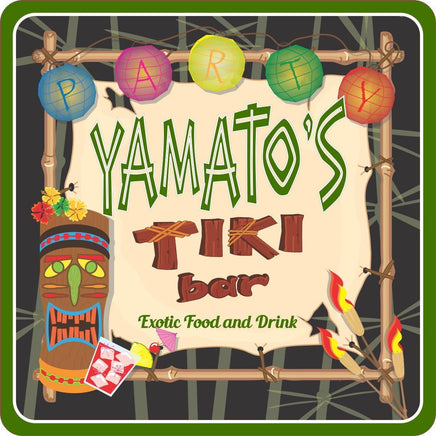 Tiki Mask Party Welcome Sign with Hanging Lanterns and Custom Name