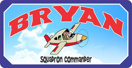Kids Squadron Commander Airplane Sign with Cartoon Pilot