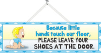Take Off Your Shoes Baby Sign with Blonde Toddler in Diaper & T-Shirt