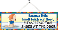 Remove Your Shoes Cute Baby Sign with Red Haired Toddler and Decorative Border